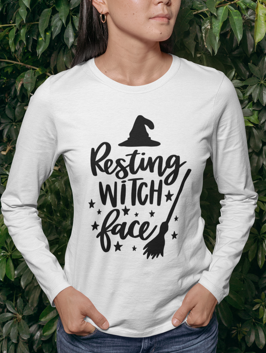 Resting Witch Face | Ladies’ Long Sleeve Performance V-Neck Tee | Halloween Long Sleeve